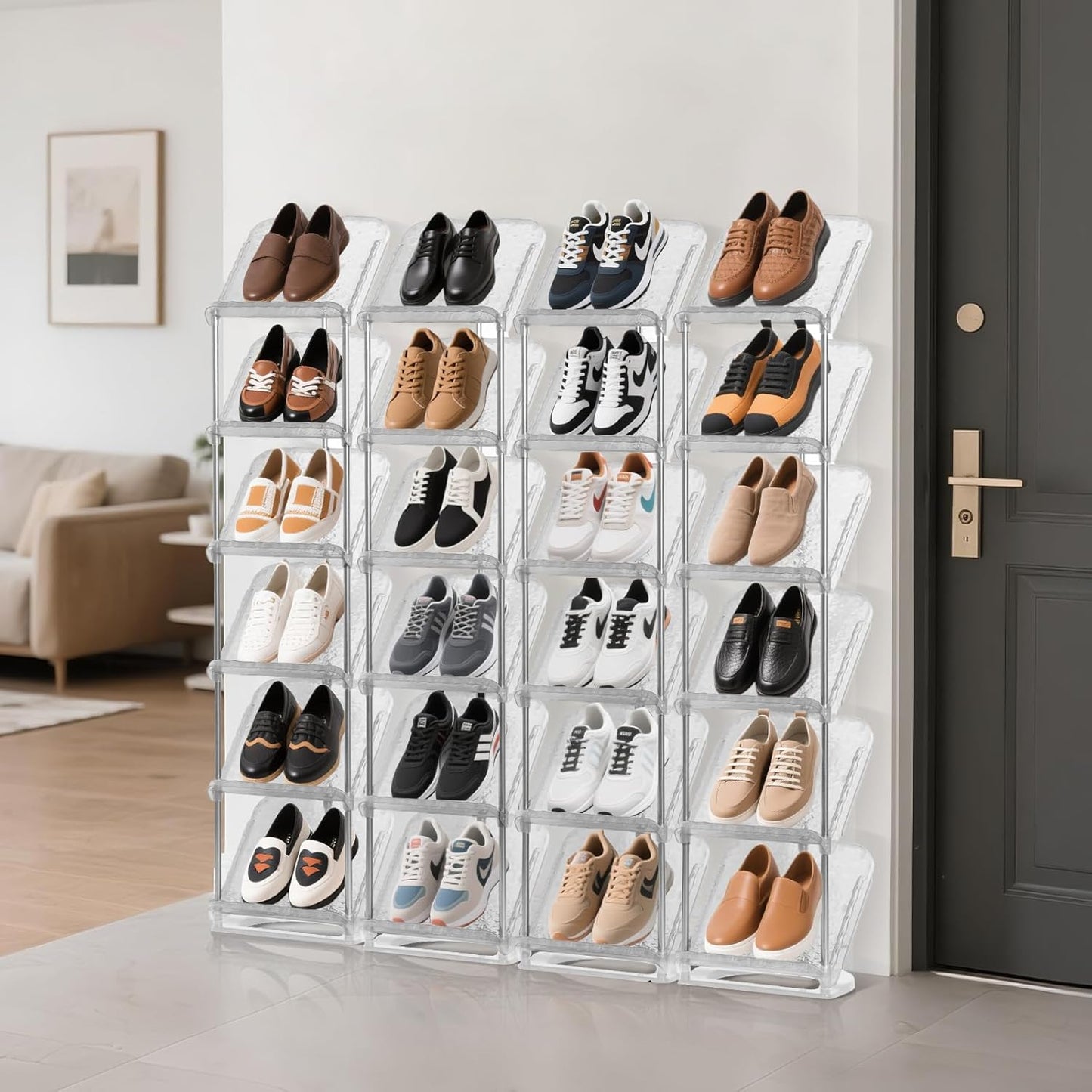Zapatero vertical 8 niveles transparente estrecho