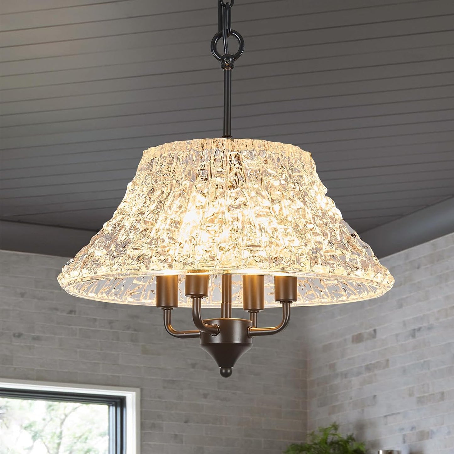 Lámpara colgante cristal negro 16pulg 4 luces comedor sala