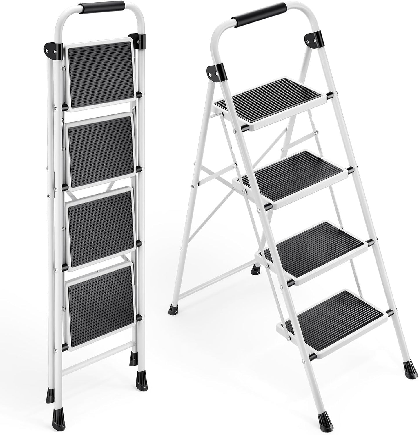 Escalera plegable 4 escalones pedal antiderrap color blanco