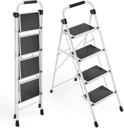 Escalera plegable 4 escalones pedal antiderrap color blanco