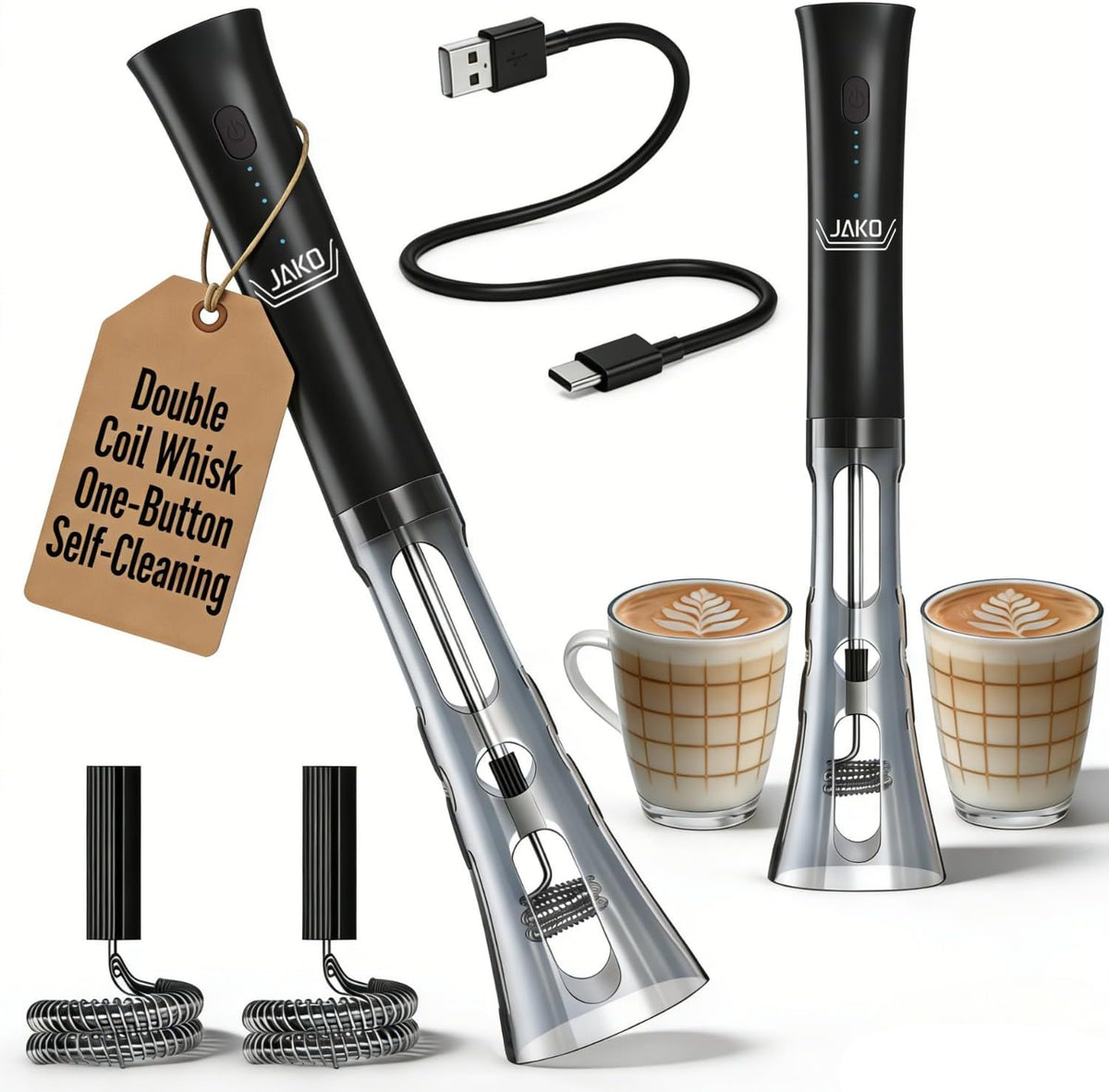 Espumador leche varita recargable acero inox