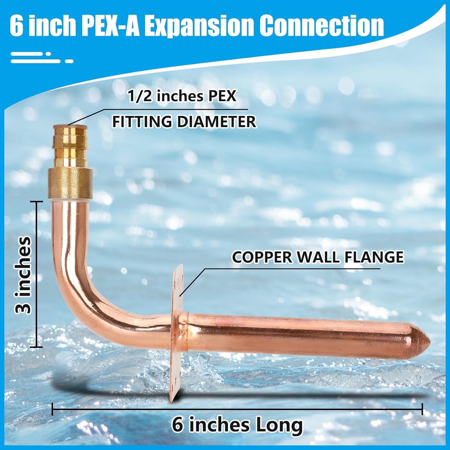 Codo salida cobre PEX-A 1/2''-6pulg 10 Pzas sin plomo