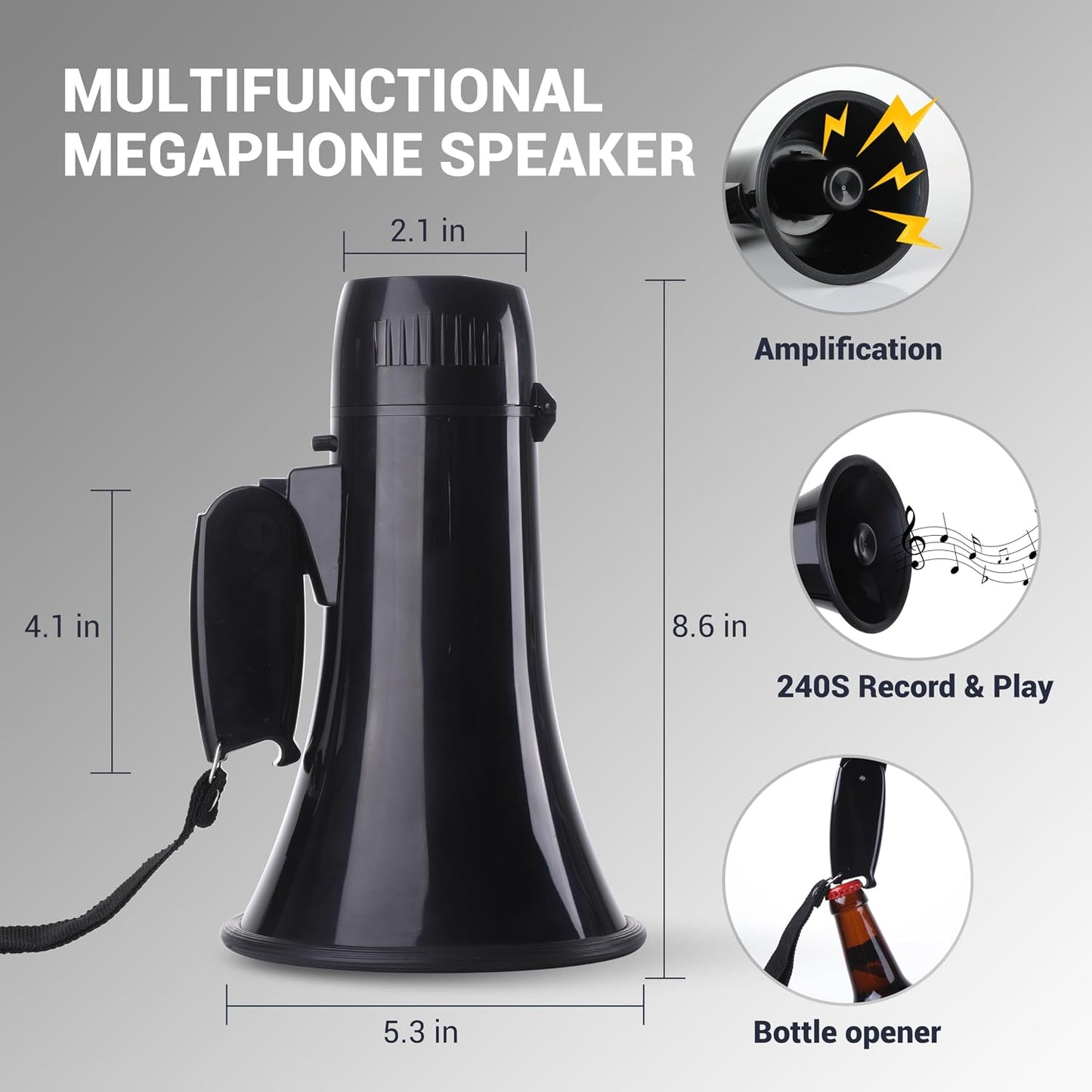 Megáfono con altavoz, micrófono y bocina 240s para eventos
