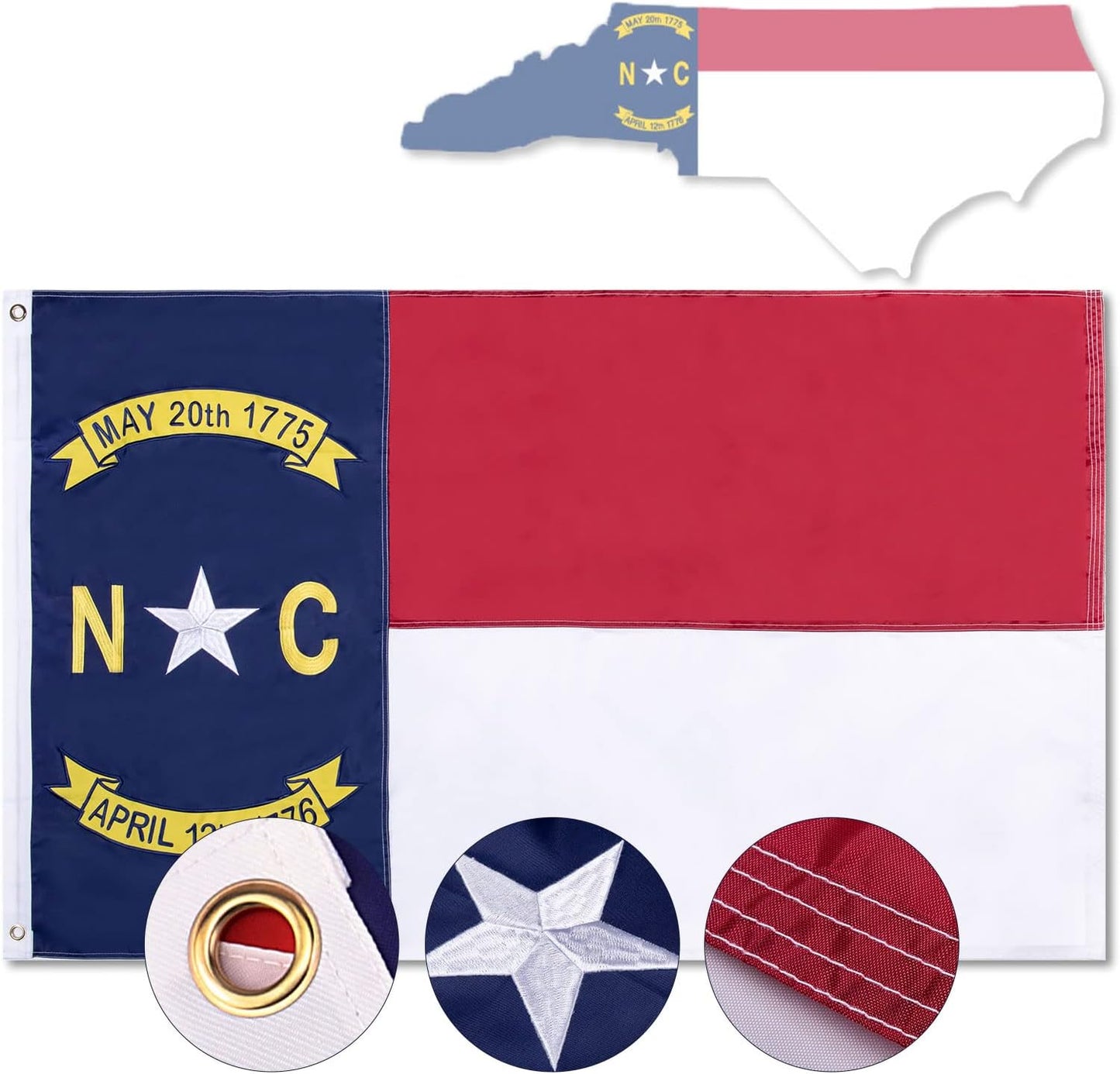 Bandera NC State 3x5ft estrellas bordadas resistente