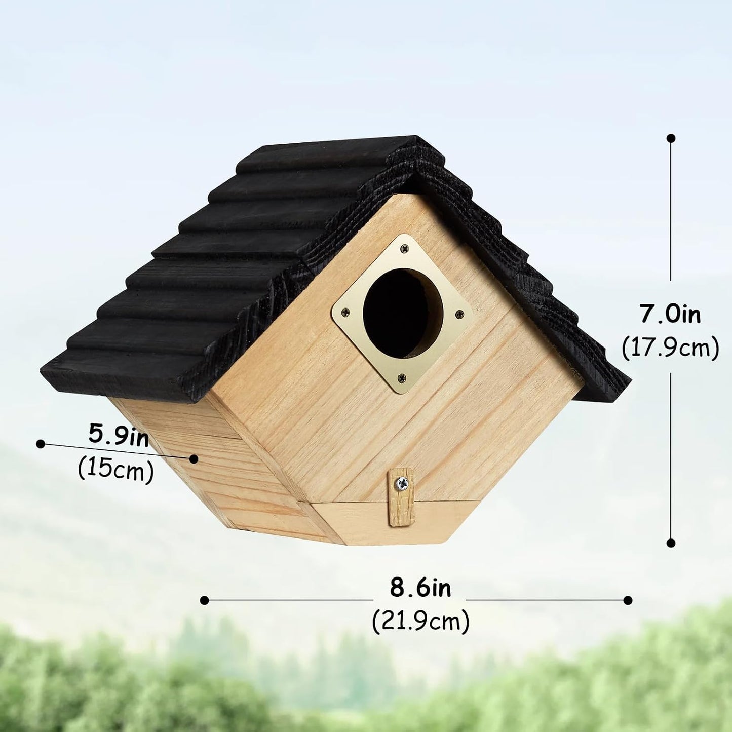 Casa para pájaros de madera natural para jardín