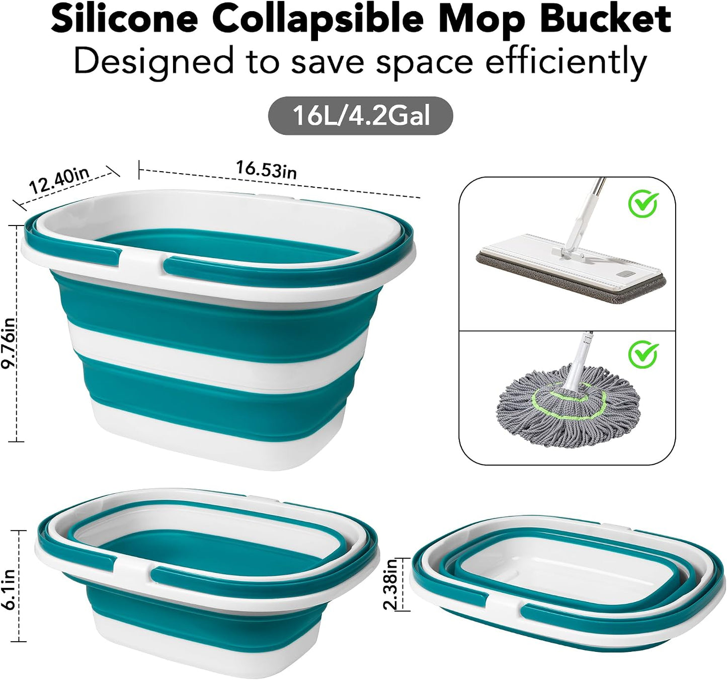 2 Cubos Plegables Plástico 16L para Limpieza Casa y Autos