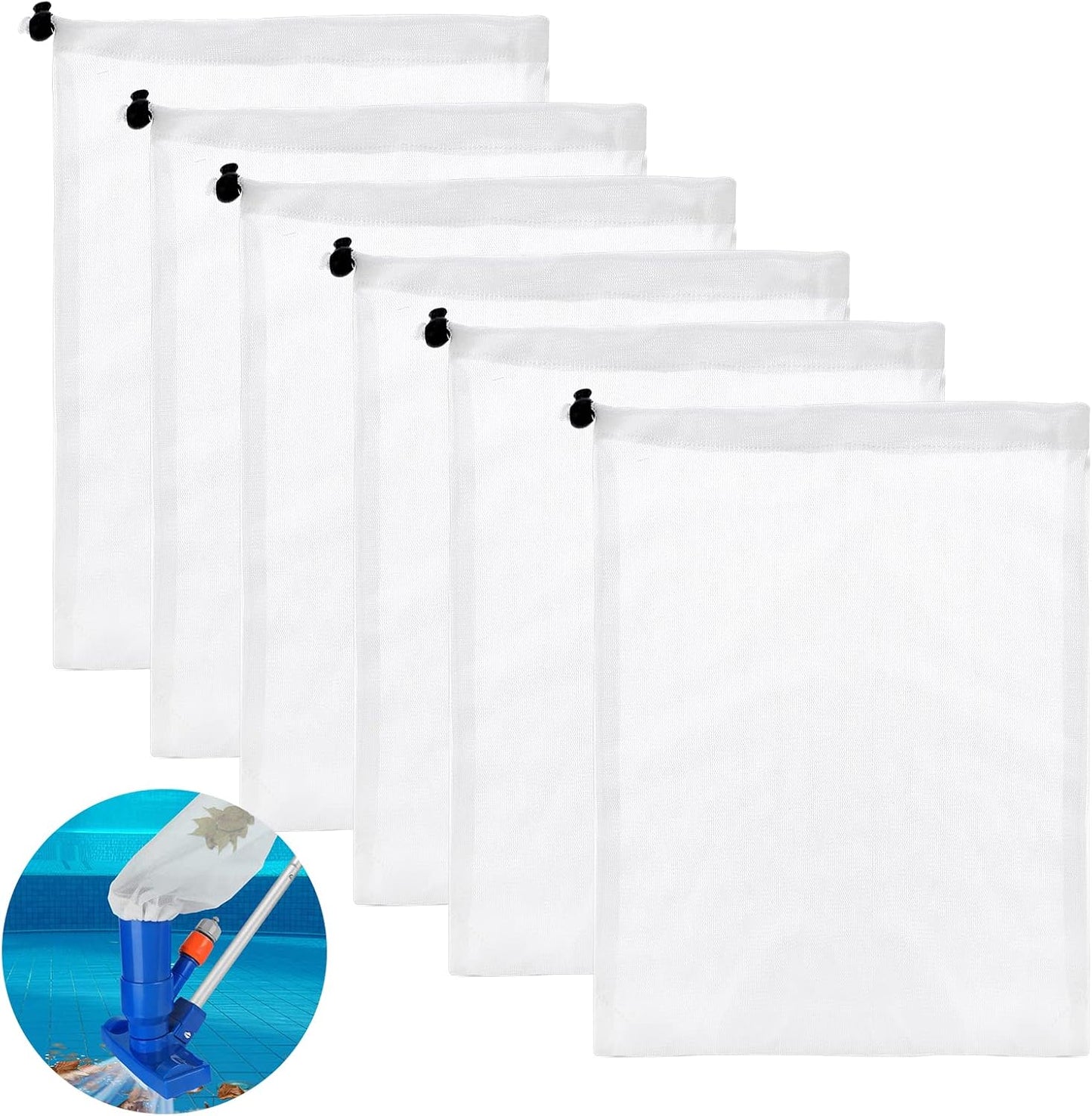 6 Pzas Bolsa Filtro Piscina 9x12.2pulg Malla Fina con Cordón