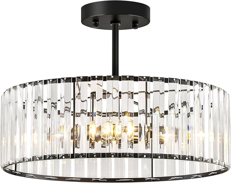 Lámpara techo cristal negro 3 luces moderna