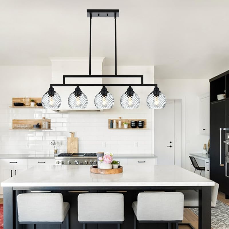 Lámpara colgante cocina 5 luces vidrio rayas transparentes