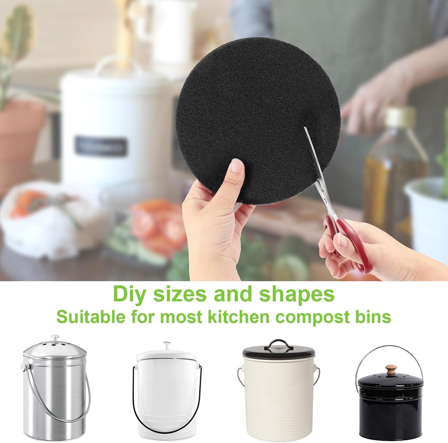 6 Filtros carbón activado para cubos basura comida