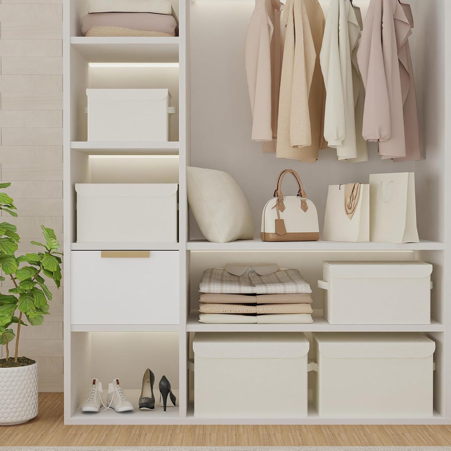 Cesta tela con tapa apilable plegable 4 pzas beige