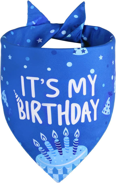 Bandana cumpleaños perro azul talla XL reversible duradera