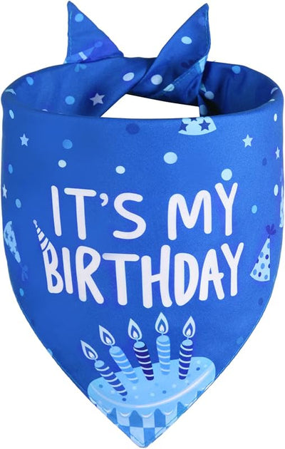 Bandana cumpleaños perro azul talla XL reversible duradera