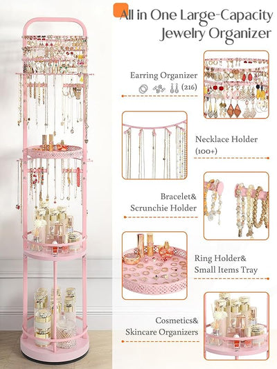 Organiz. joyas suelo soporte aretes collares giratorio