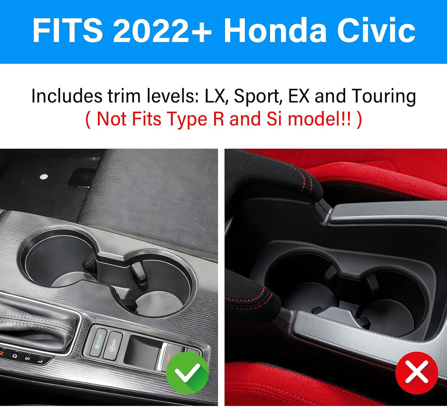 Insertos portavasos Civic 11ª gen silicona 3D antipolvo 3uds