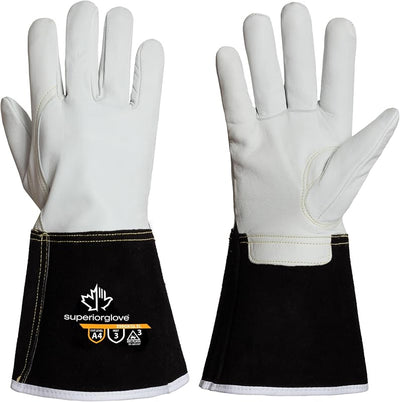 Guantes soldadura MIG cuero cabra resistente trabajo