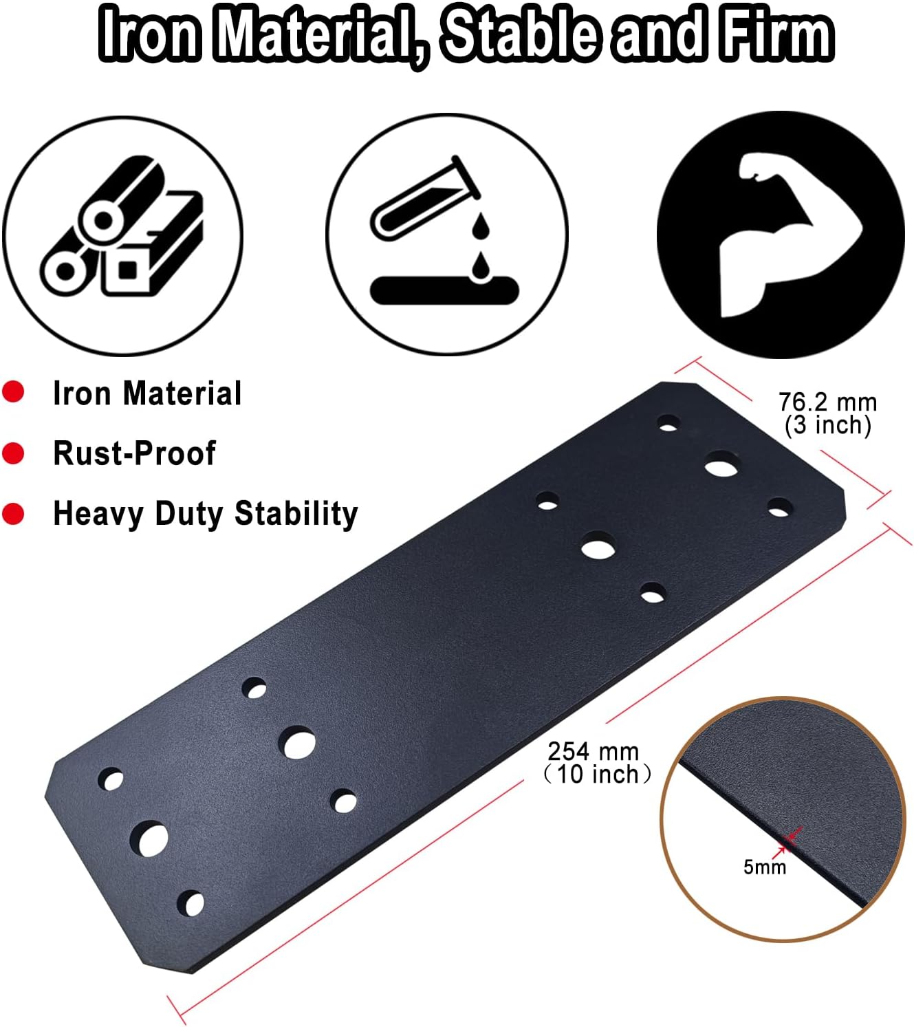 Placa plana acero recta 10x3pulg 4pzas con recubrimiento