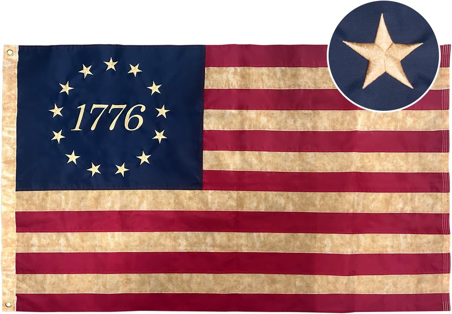 Bandera Betsy Ross 1776 3x5ft teñida con té vintage