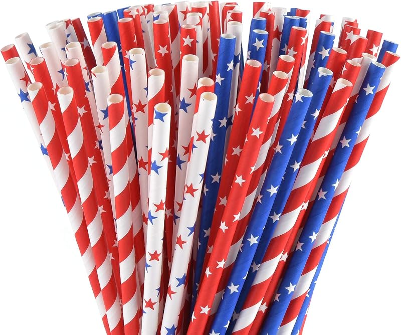 Pajitas biodegradables con bandera USA 100 pzas rojo azul blanco