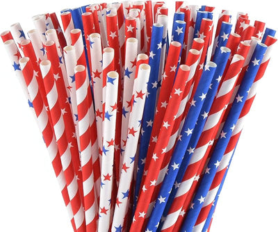 Pajitas biodegradables con bandera USA 100 pzas rojo azul blanco