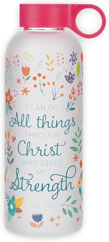 Botella vidrio esmerilado sin BPA floral rojo 17oz