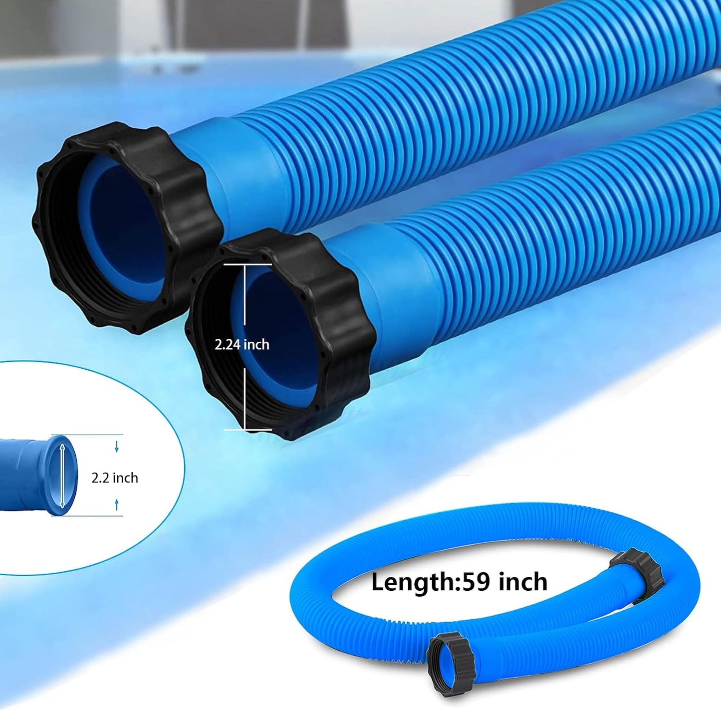 Manguera repuesto bomba piscina 1-1/2pulg 59pulg filtros arena y sal pack 2 azul