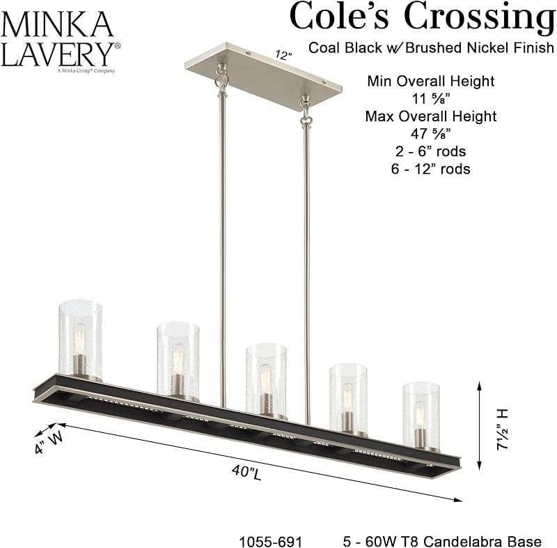 Colgante lineal malla metálica vidrio semillado 5 luces