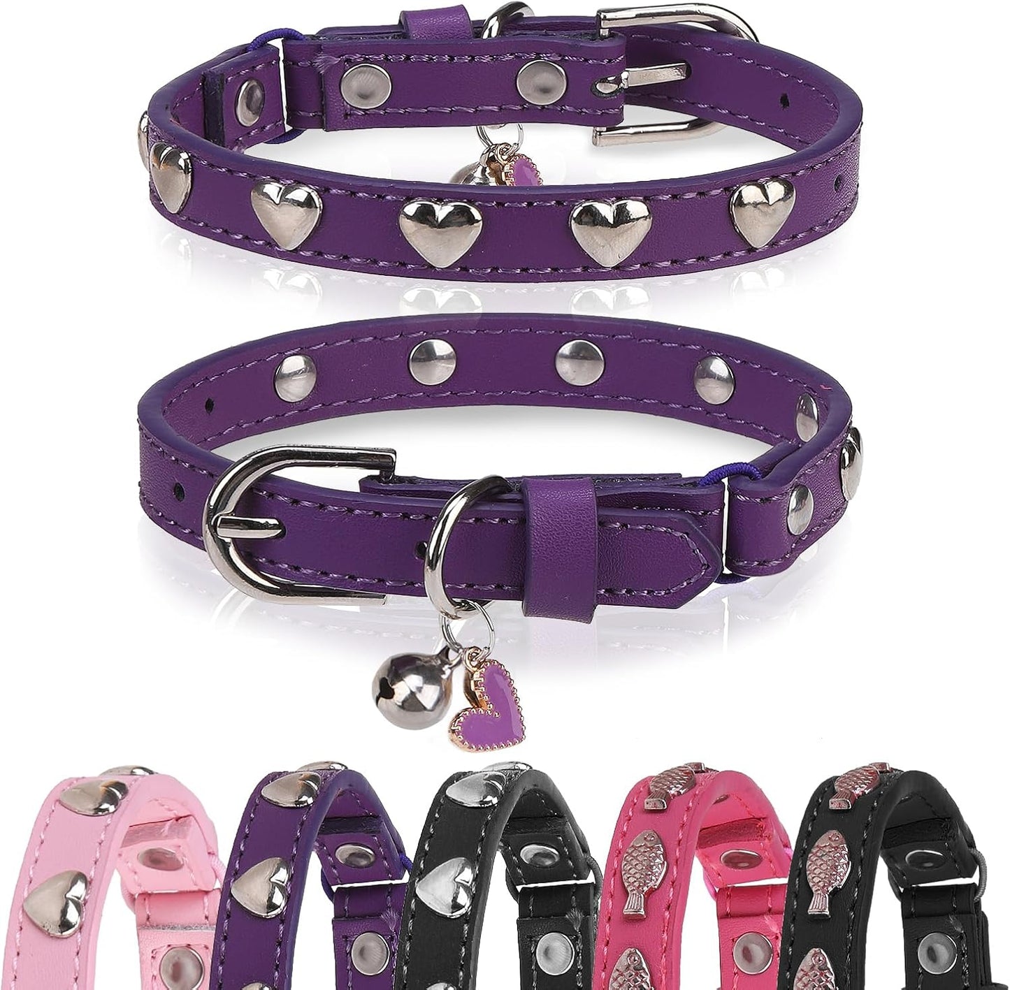 Collar cuero gato con cascabel y hebilla seguridad ajustable