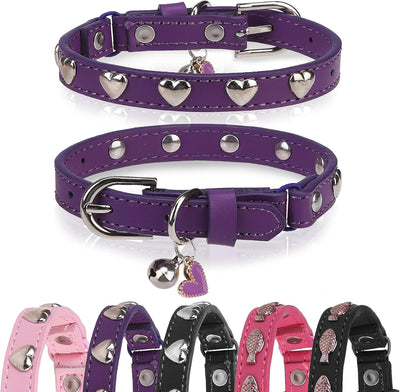 Collar cuero gato con cascabel y hebilla seguridad ajustable