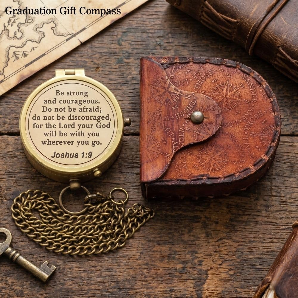 Compás de bronce con mensaje bíblico inspirador