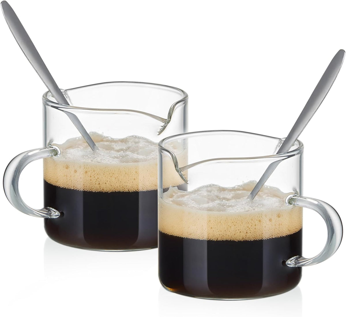 Juego de 2 tazas de café expreso con asa de doble boquilla de vidrio