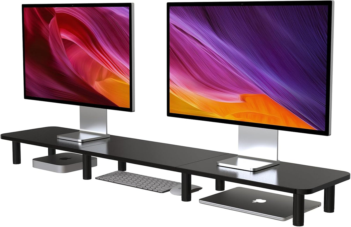 Soporte monitor doble 43.7pulg madera acero para 2 monitores