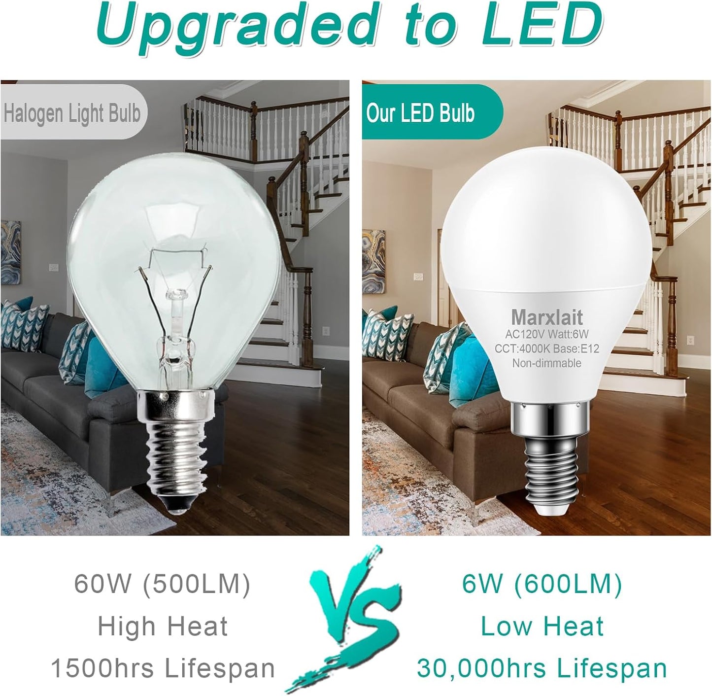 8 Bombillas LED E12 A15 4000K 120V No Regulable