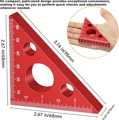 Regla triangular 45-90 grados para carpintería