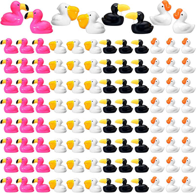 100 Pzas Mini Animales Resina Patos Flamencos Ganso Pelícano