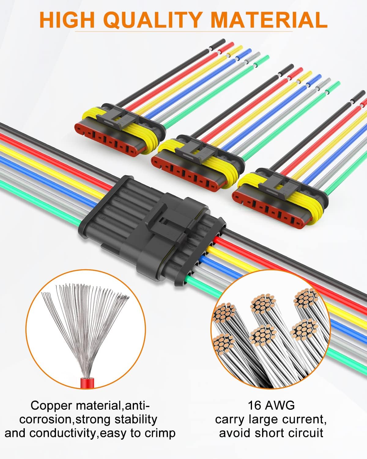 Conector 6 Pines Impermeable para Cable 16 AWG Automotriz
