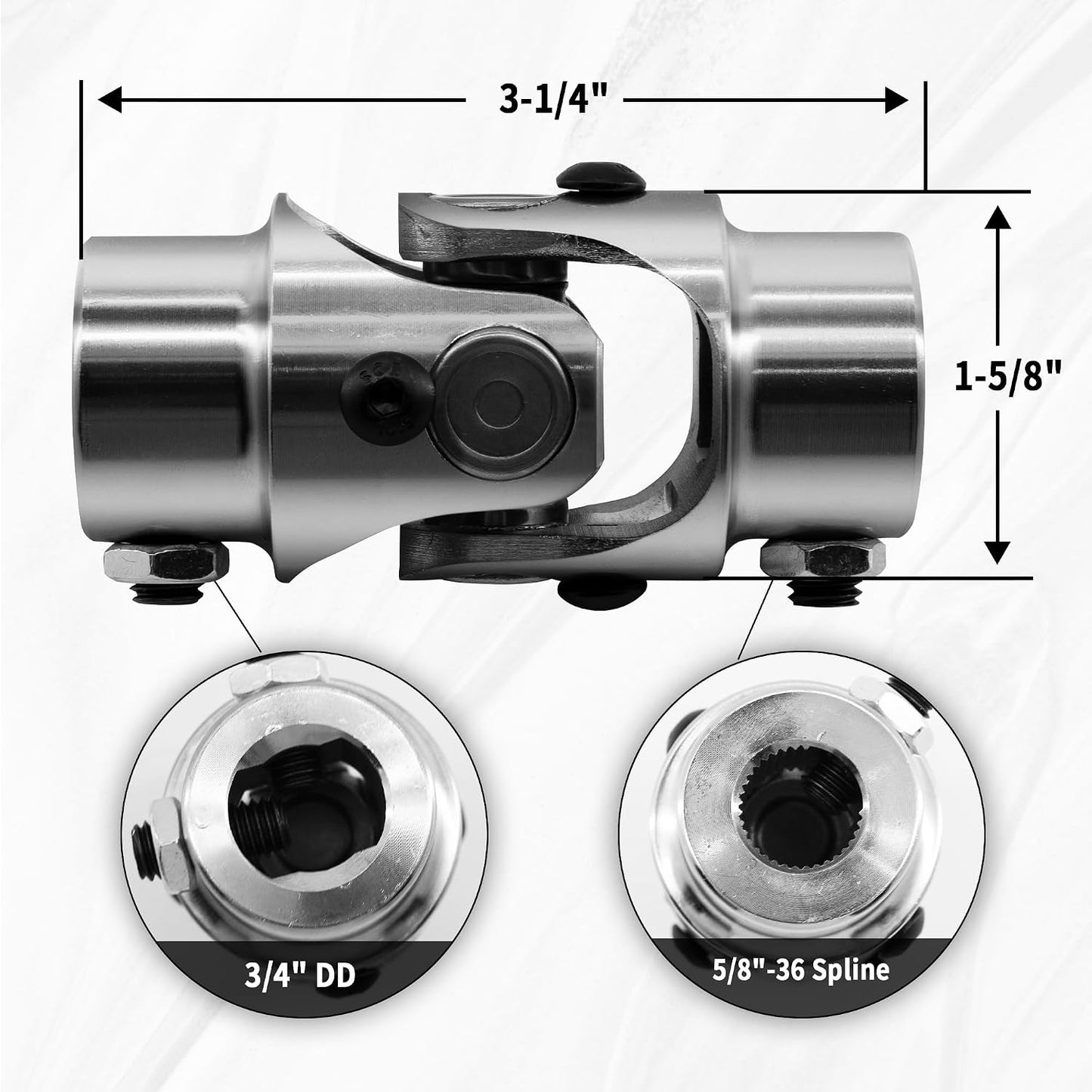 Junta eje universal 5/8-36 spline x 3/4 dd cromado 3.268pulg