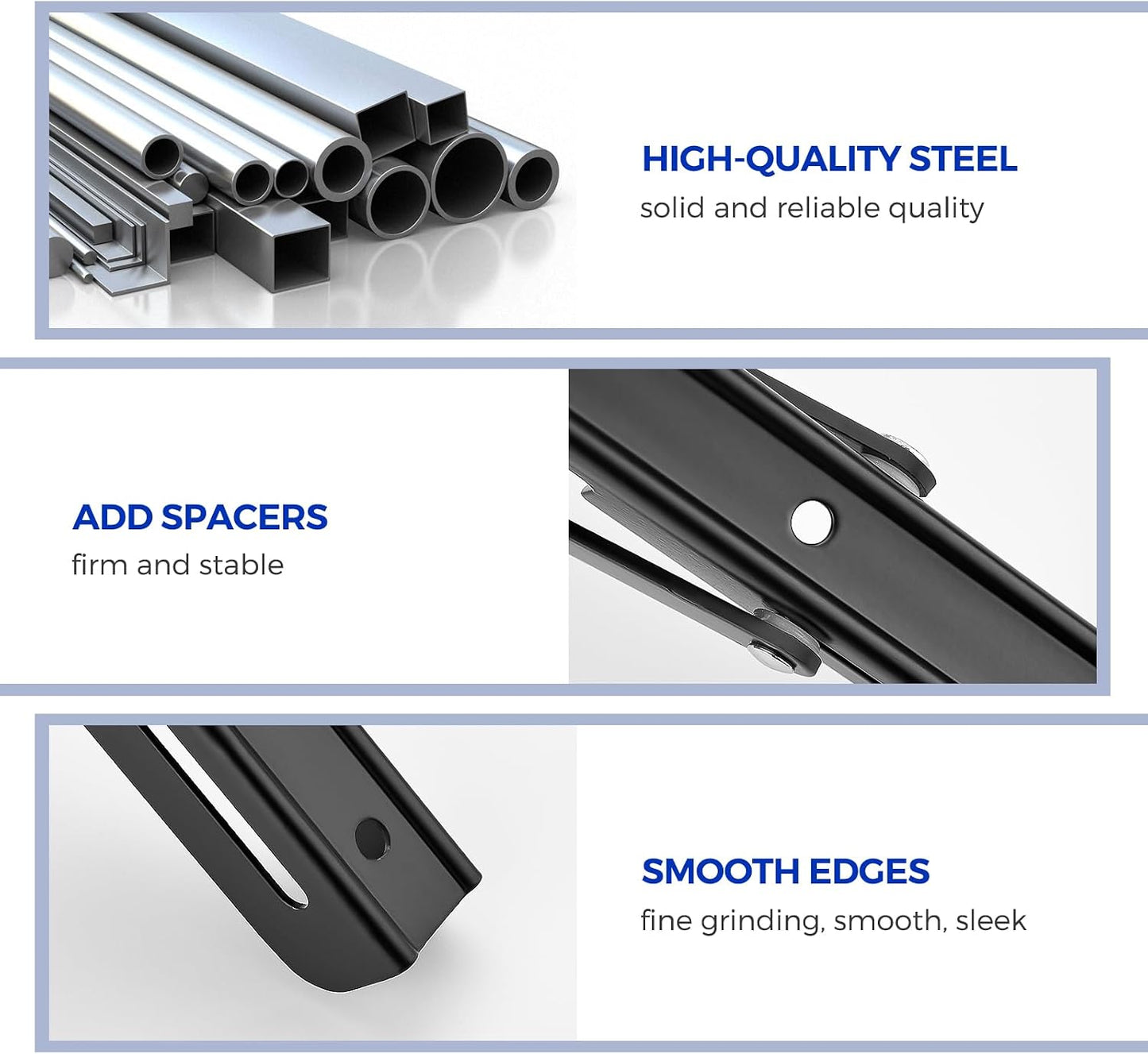 Soportes plegables para estantes negro mate 6" set 2