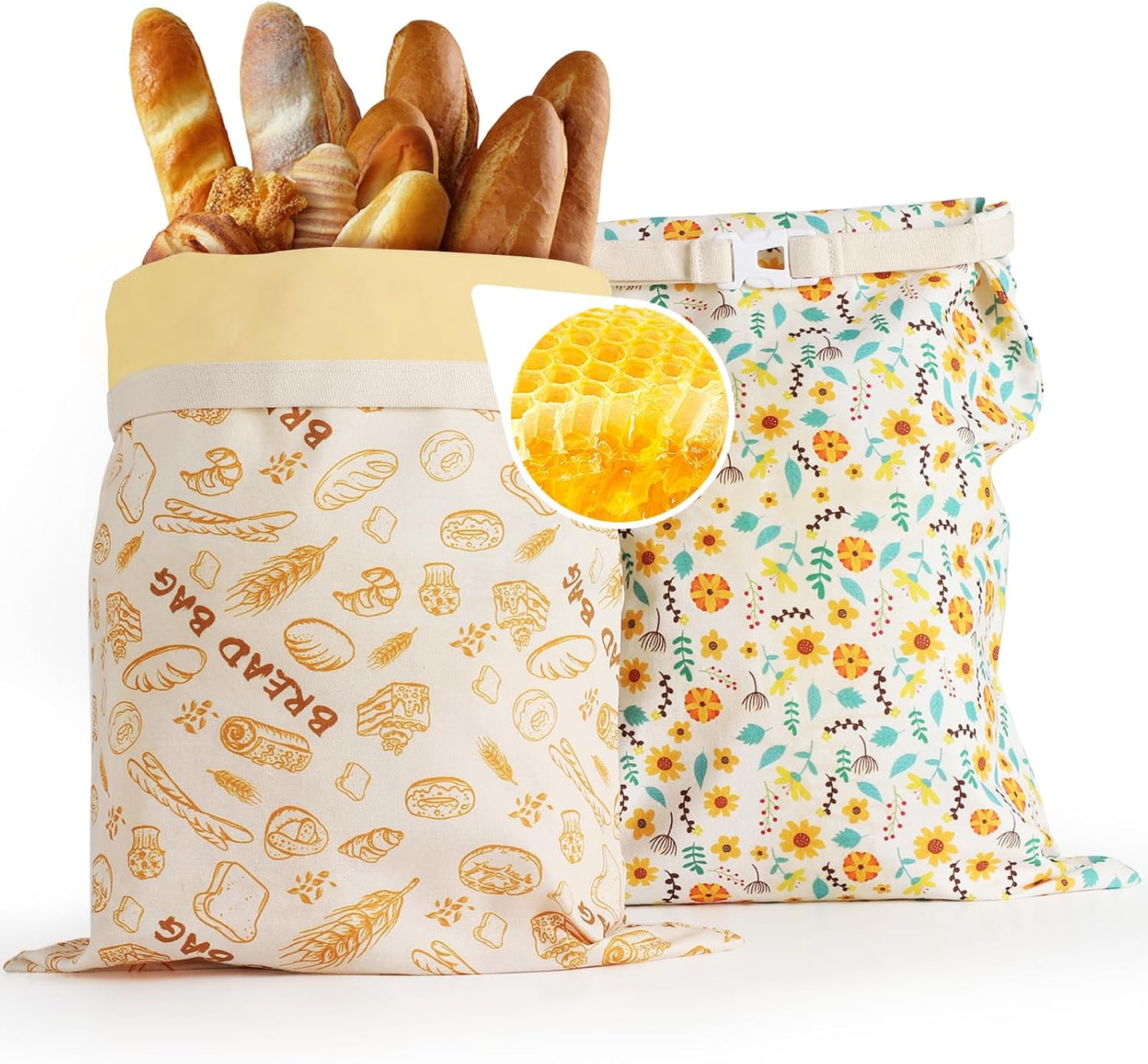 2 Pzas Bolsas Pan Algodón Cera Abeja 17x13"