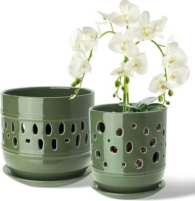 Macetas orquídeas 56pulg cerámica drenaje set 2
