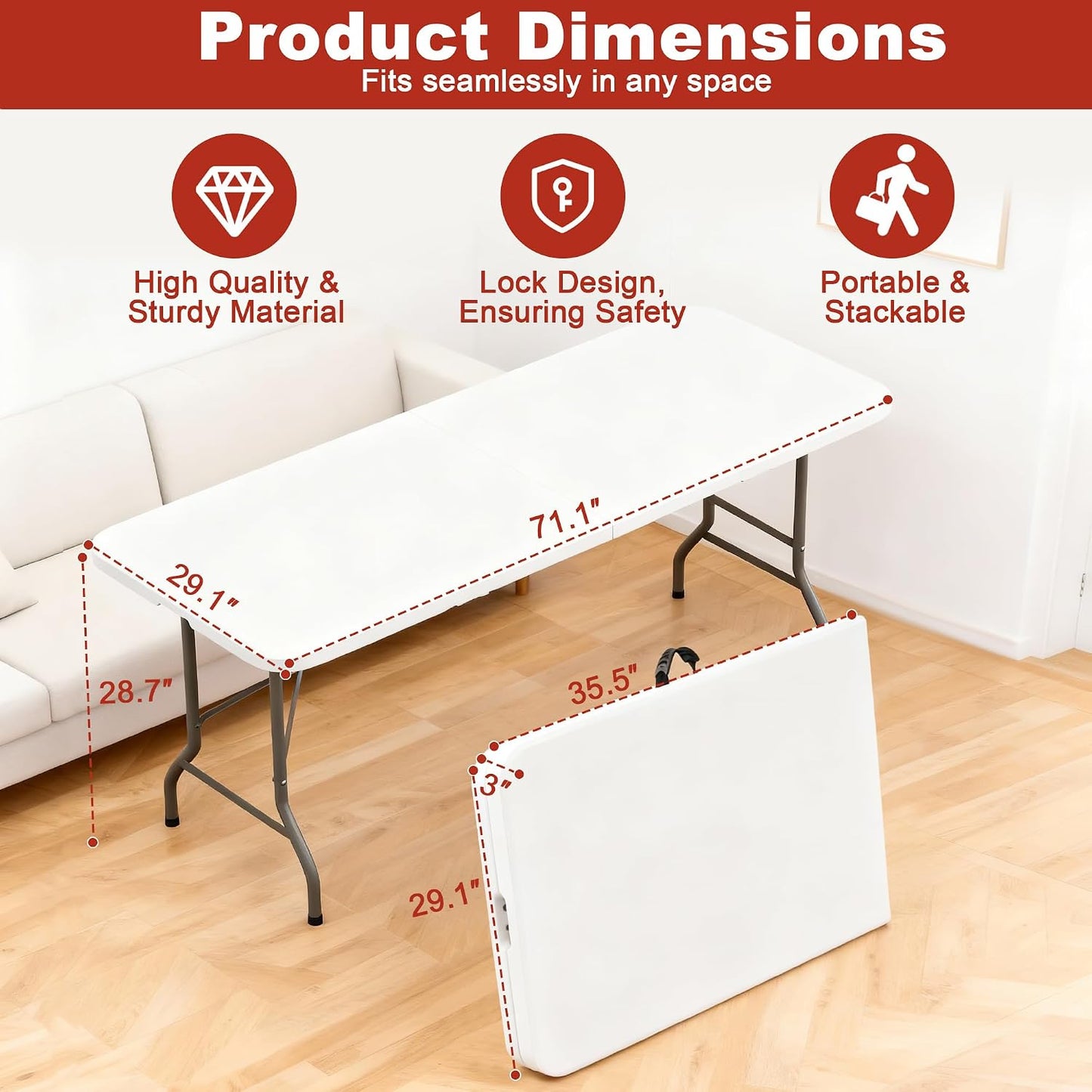 Mesa plegable 6ft resistente para camping picnic fiesta