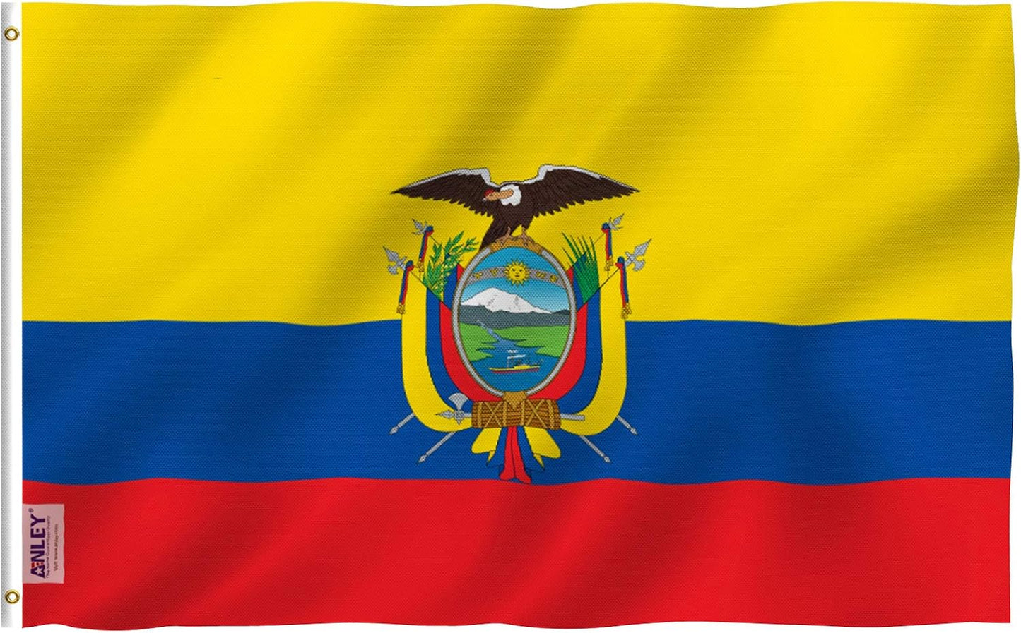 Bandera Ecuatoriana 3x5ft Poliéster Ojales Latón Doble Costura