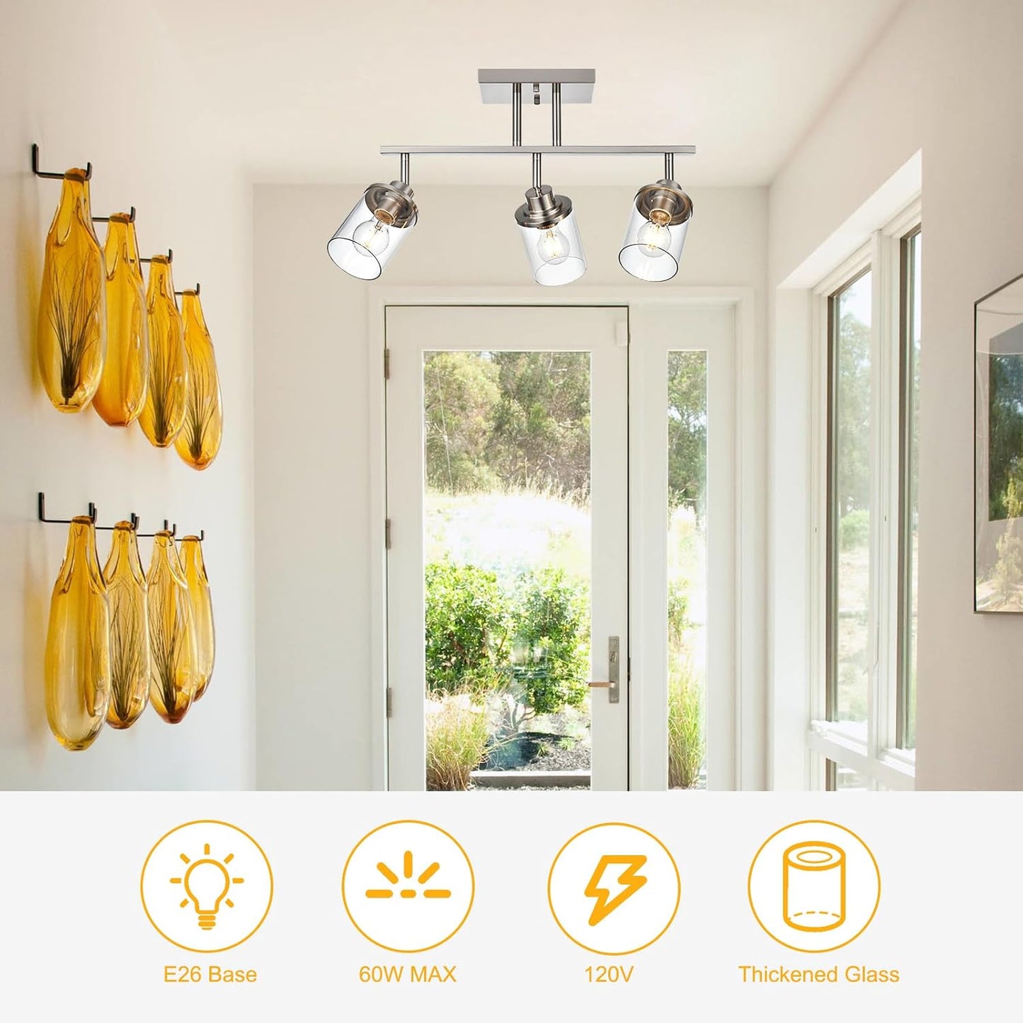Kit iluminación riel 3 luces níquel baño cocina