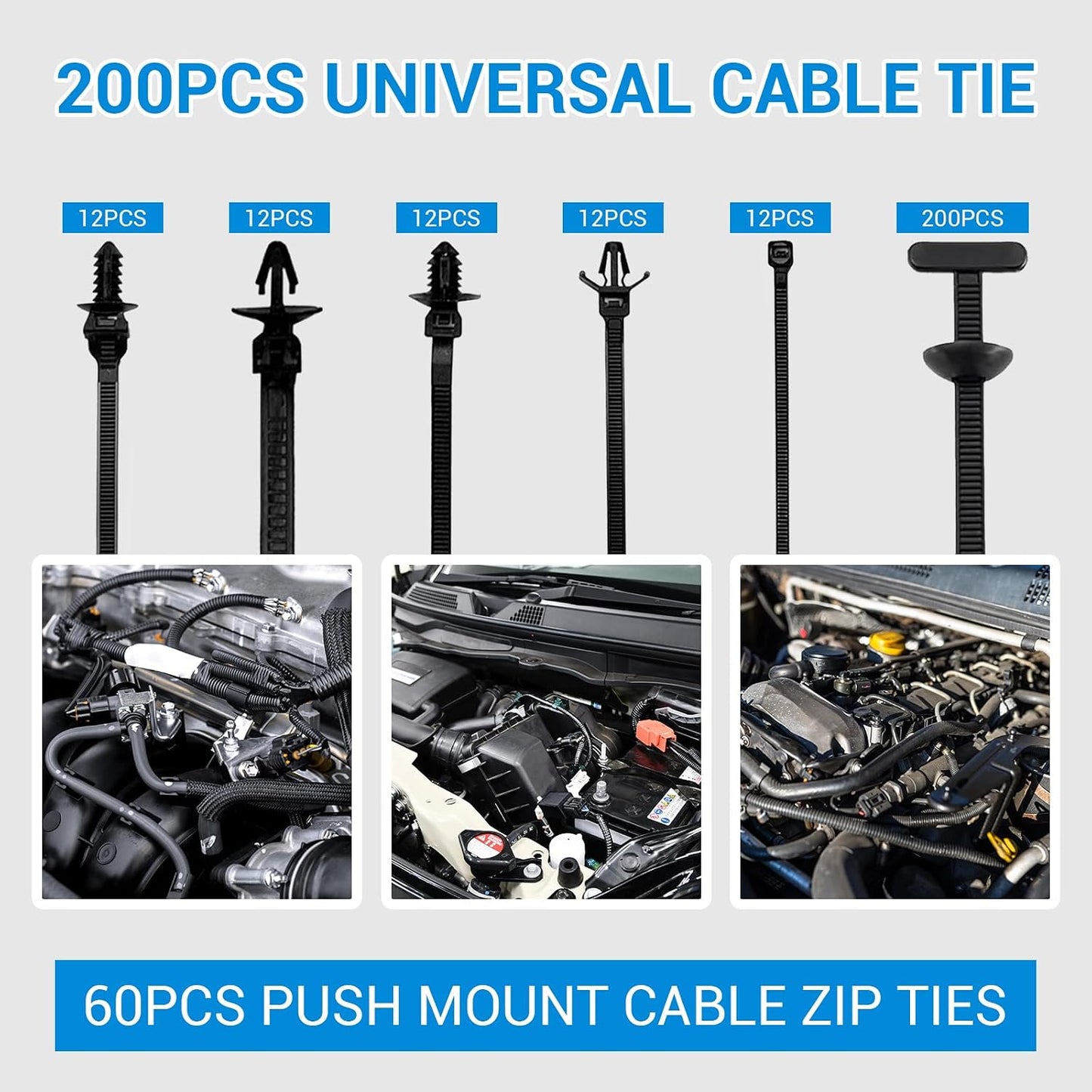 Kit bridas nailon autoblocantes UV 60 clips cables