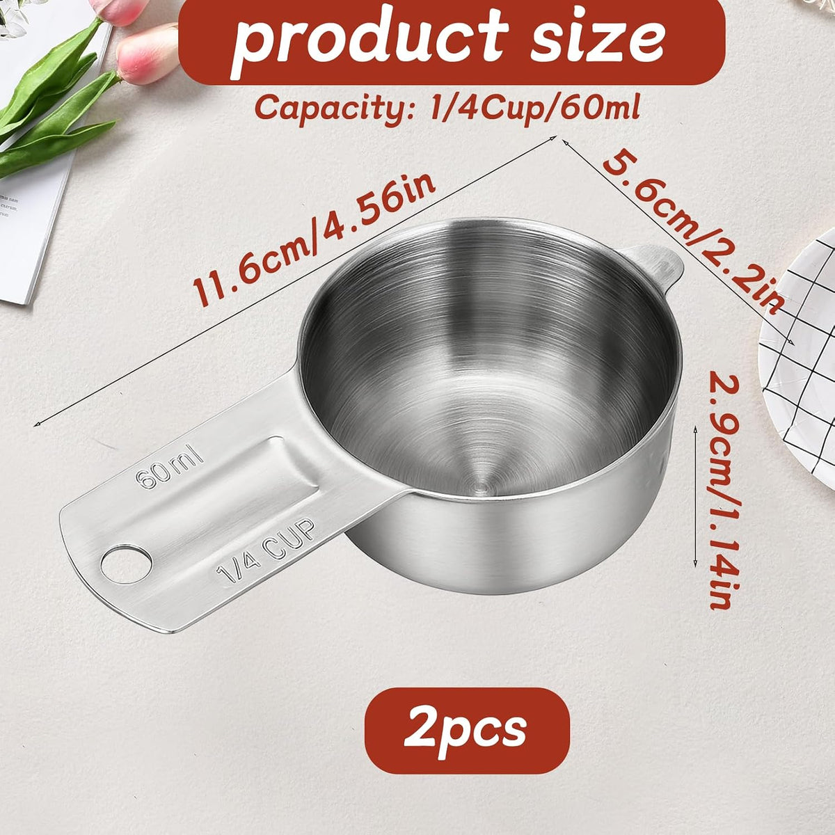 2 Tazas Medidoras Acero Inox 1/4 Taza para Harina y Alimentos