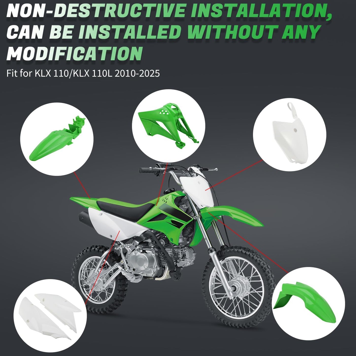 Kit plástico bicicleta KLX110 guardabarros cubiertas