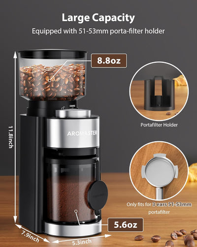 Molinillo de café con rebabas cónicas y soporte de 3 orejas