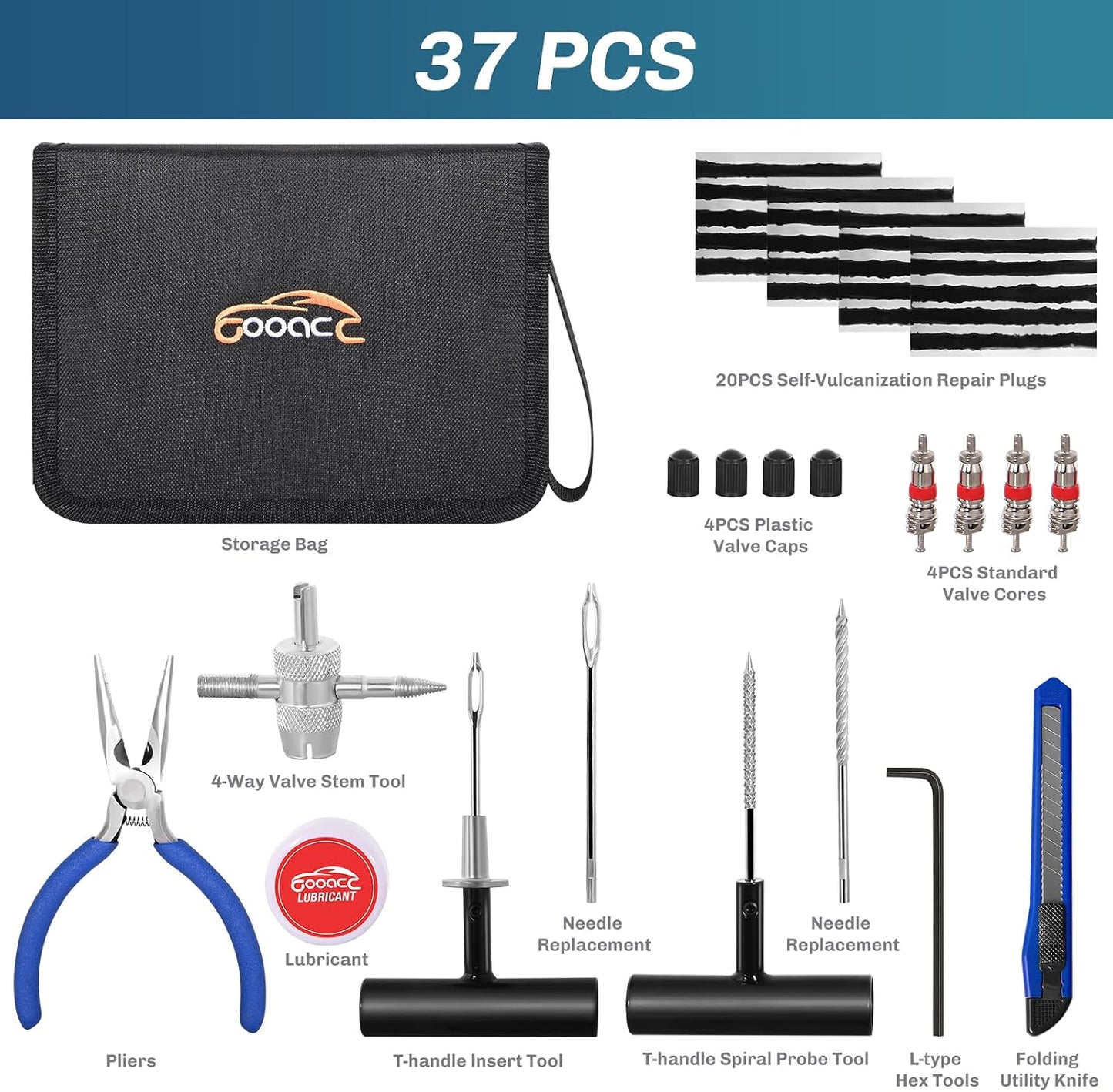 Kit reparación pinchazos 37 tapones coche motocicleta