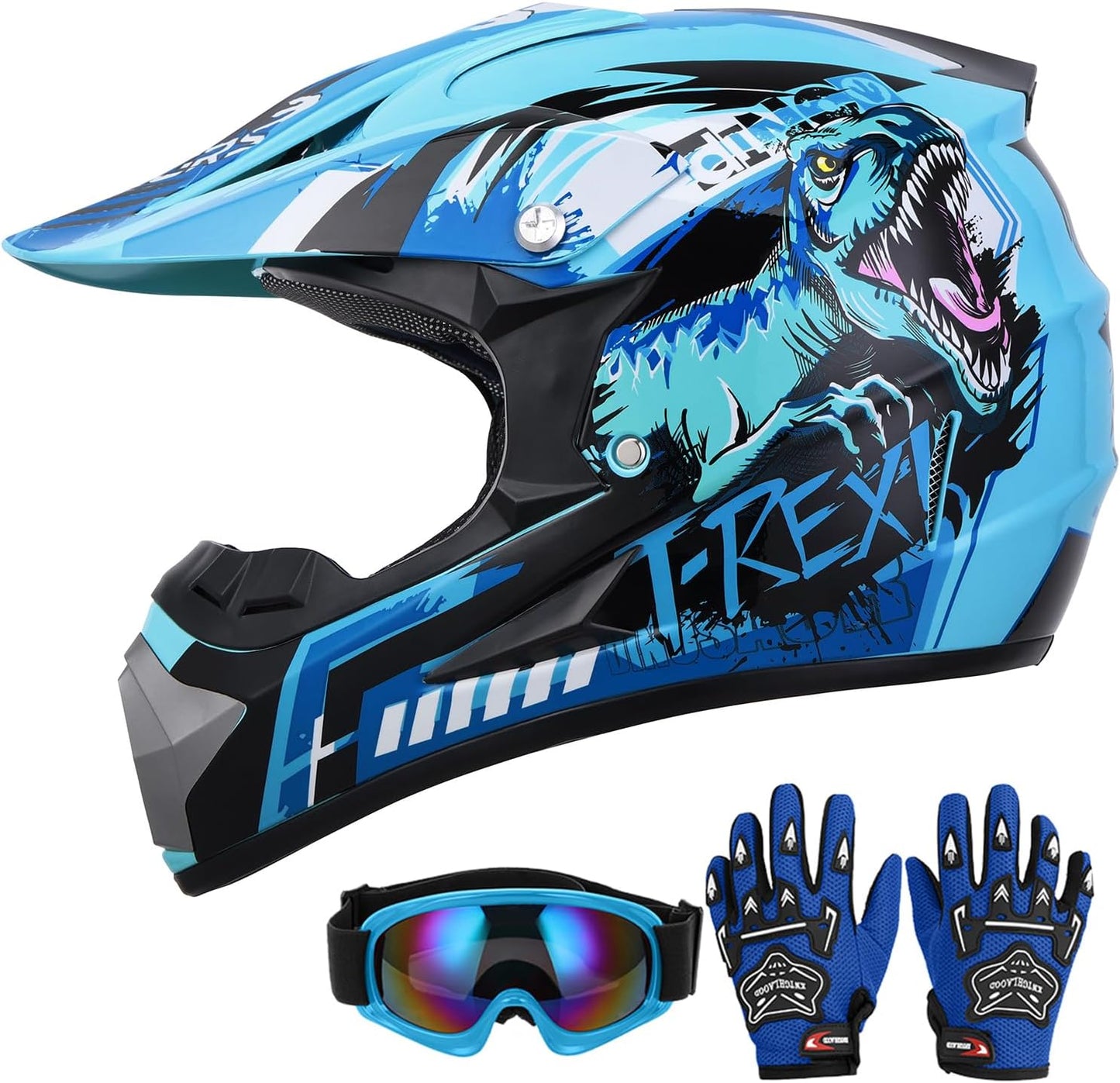 Casco dirt bike para niños 5-14 años con gafas y guantes