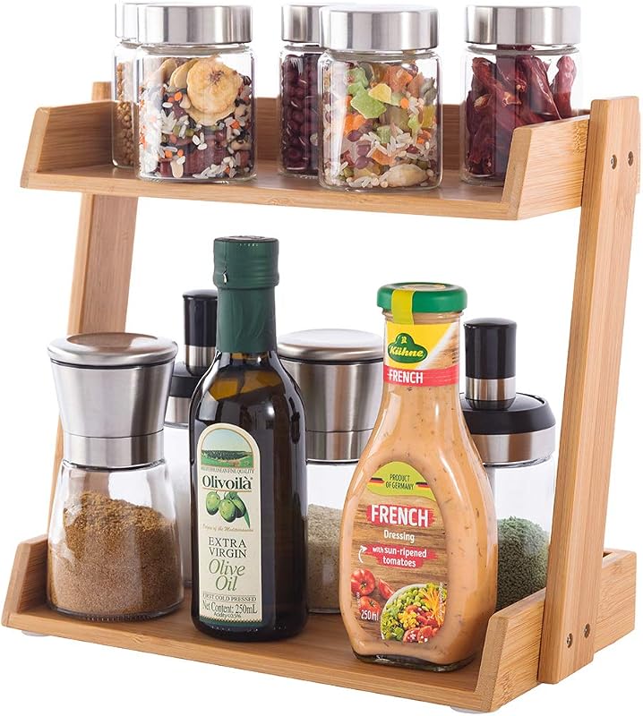 Estante organiz. especias 2 niveles bambú cocina